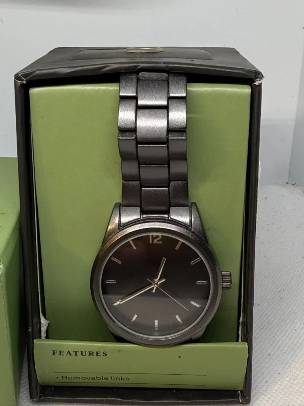 Goodfellow & Co Mens Matte Gunmetal Bracelet Watch Gray Dial With Box